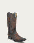 A4662 - MEN'S BROWN OVERLAY EMBROIDERY AND WOVEN SNIP TOE DENIM COWBOY BOOT