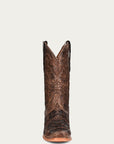 A4337 - MEN'S CHOCOLATE ALLIGATOR INLAY AND EMBROIDERY NARROW SQUARE TOE BROWN COWBOY BOOT