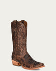 A4337 - MEN'S CHOCOLATE ALLIGATOR INLAY AND EMBROIDERY NARROW SQUARE TOE BROWN COWBOY BOOT