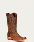A4229 - MEN'S EMBROIDERY BROWN GOAT NARROW SQUARE TOE COWBOY BOOT