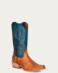 A4378 - MEN'S NAVY BLUE AND SAND EMBROIDERY NARROW SQUARE TOE COWBOY BOOT