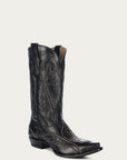 C4149 - MEN'S WOVEN DETAIL WITH BLUE EMBROIDERY BLACK SNIP TOE COWBOY BOOT