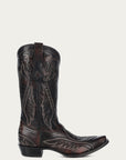 C4150 - MEN'S WOVEN DETAIL WITH EMBROIDERY BROWN SNIP TOE COWBOY BOOT