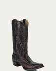 C4150 - MEN'S WOVEN DETAIL WITH EMBROIDERY BROWN SNIP TOE COWBOY BOOT