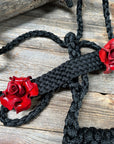 Black Mule Tape Halter - Red Rose 