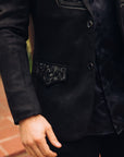 Men's Black Embroidered Faux-Suede Blazer