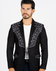 Men's Black Embroidered Faux-Suede Blazer