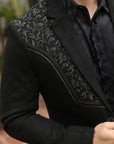 Men's Black Embroidered Faux-Suede Blazer