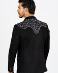 Men's Black Embroidered Faux-Suede Blazer