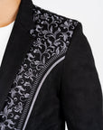 Men's Black Embroidered Faux-Suede Blazer