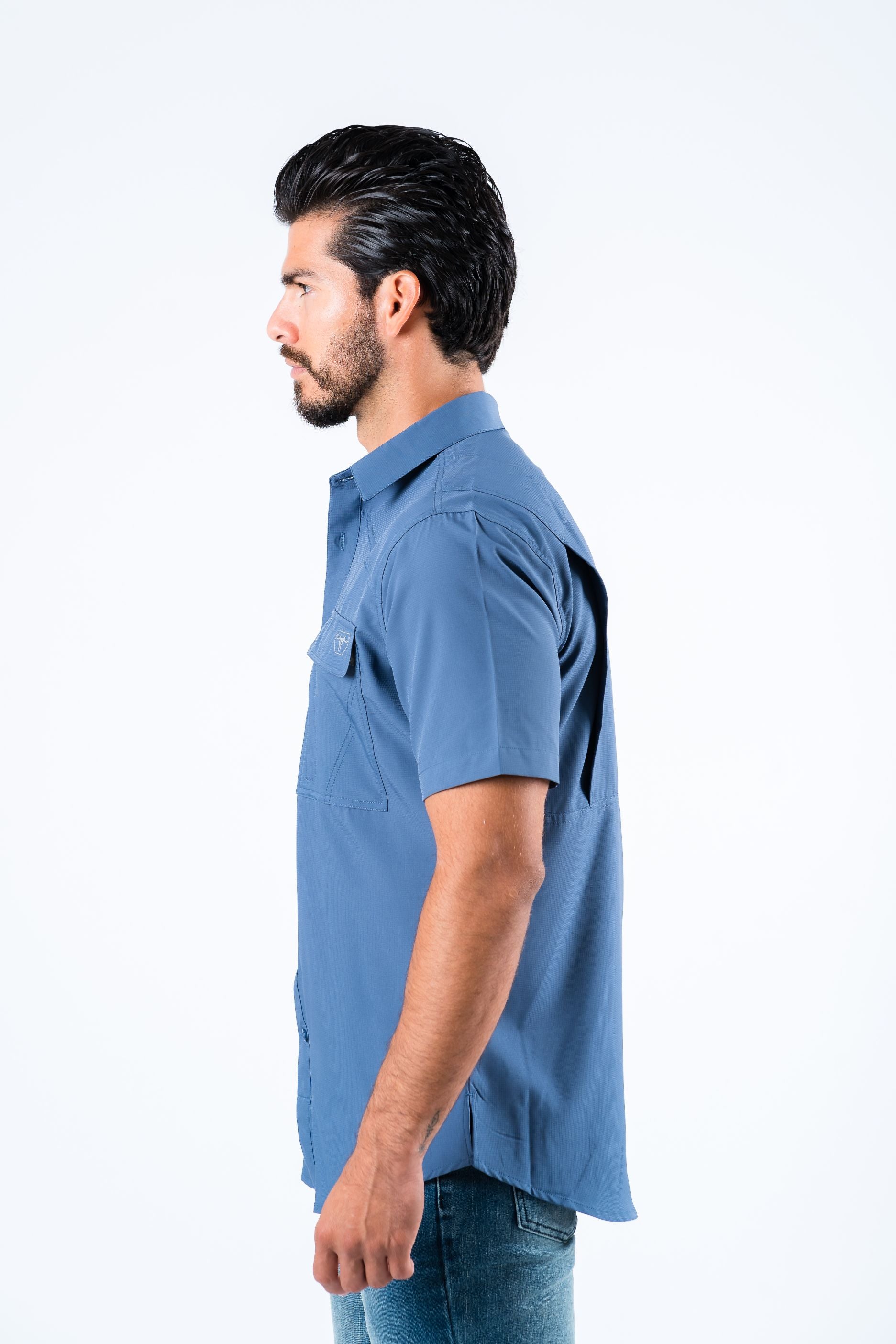 Men&#39;s Fishing Blue Short Sleeve Shirt