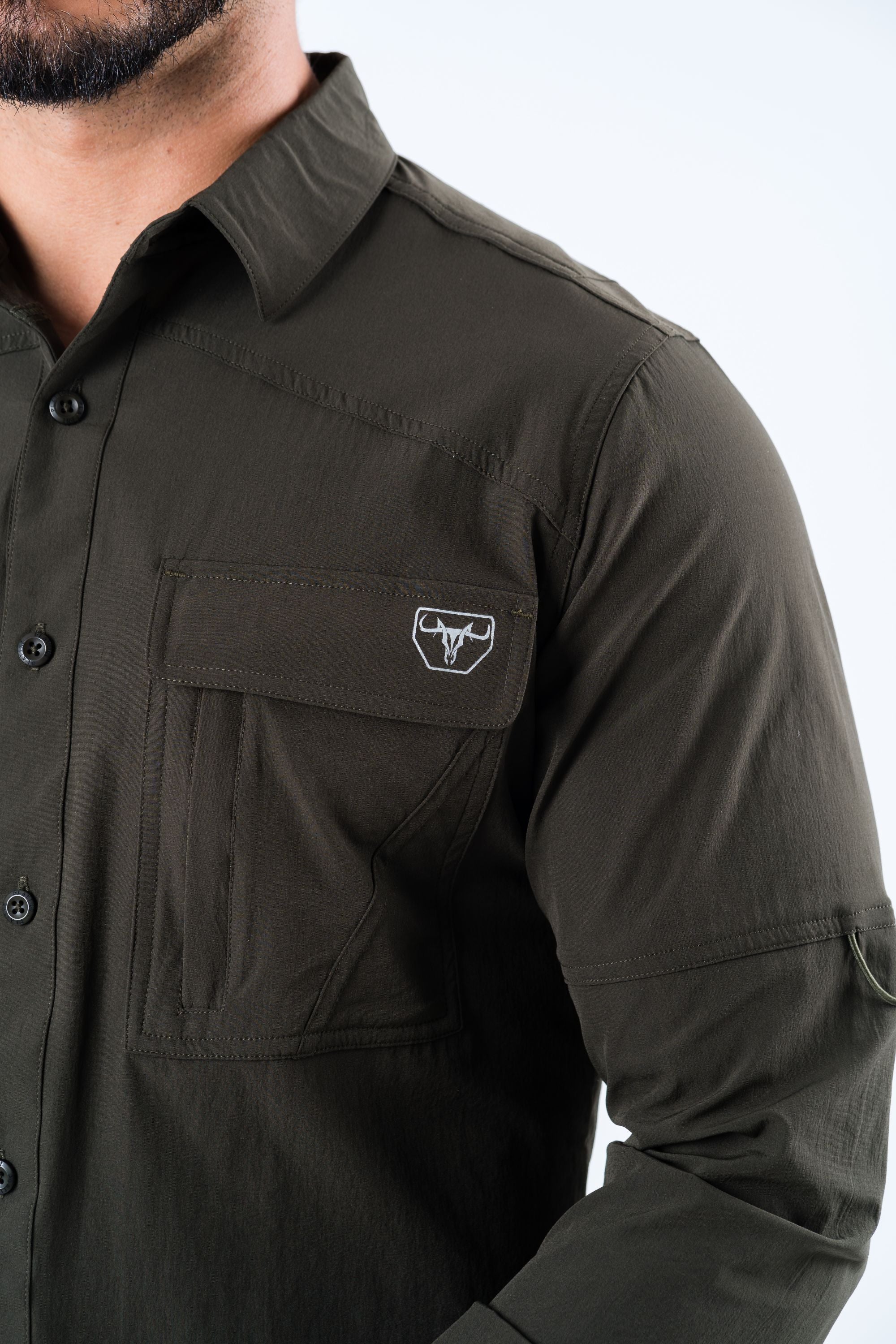 Men&#39;s Fishing Olive Long Sleeve Shirt