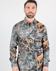 Mens Long Sleeve Modern Fit Stretch Wild Horses Print Shirt