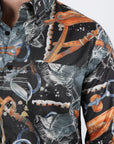 Mens Long Sleeve Modern Fit Stretch Wild Horses Print Shirt