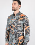 Mens Long Sleeve Modern Fit Stretch Wild Horses Print Shirt