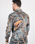 Mens Long Sleeve Modern Fit Stretch Wild Horses Print Shirt