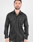 Mens Modern Fit Stretch Lurex Western Long Sleeve Shirt