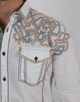 Mens Vintage Washed 2-tone Embroidery Modern Fit Stretch Shirt