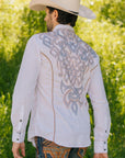 Mens Vintage Washed 2-tone Embroidery Modern Fit Stretch Shirt