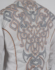 Mens Vintage Washed 2-tone Embroidery Modern Fit Stretch Shirt