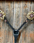 Black Floral Pink and Gold One Ear & Breastcollar Tack Set 
