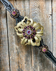 Black Floral Pink and Gold One Ear & Breastcollar Tack Set 