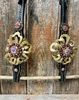 Black Floral Pink and Gold One Ear & Breastcollar Tack Set 