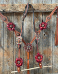 Light Oil Basketweave Champagne and Red One Ear & Breastcollar Tack Set 