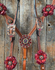 Light Oil Basketweave Champagne and Red One Ear & Breastcollar Tack Set 