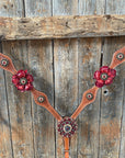 Light Oil Basketweave Champagne and Red One Ear & Breastcollar Tack Set 