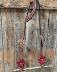 Light Oil Basketweave Champagne and Red One Ear & Breastcollar Tack Set 
