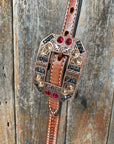 Light Oil Basketweave Champagne and Red One Ear & Breastcollar Tack Set 