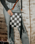 Stockyard Checkered Cowhide Fringe Purse by Countryside Co.