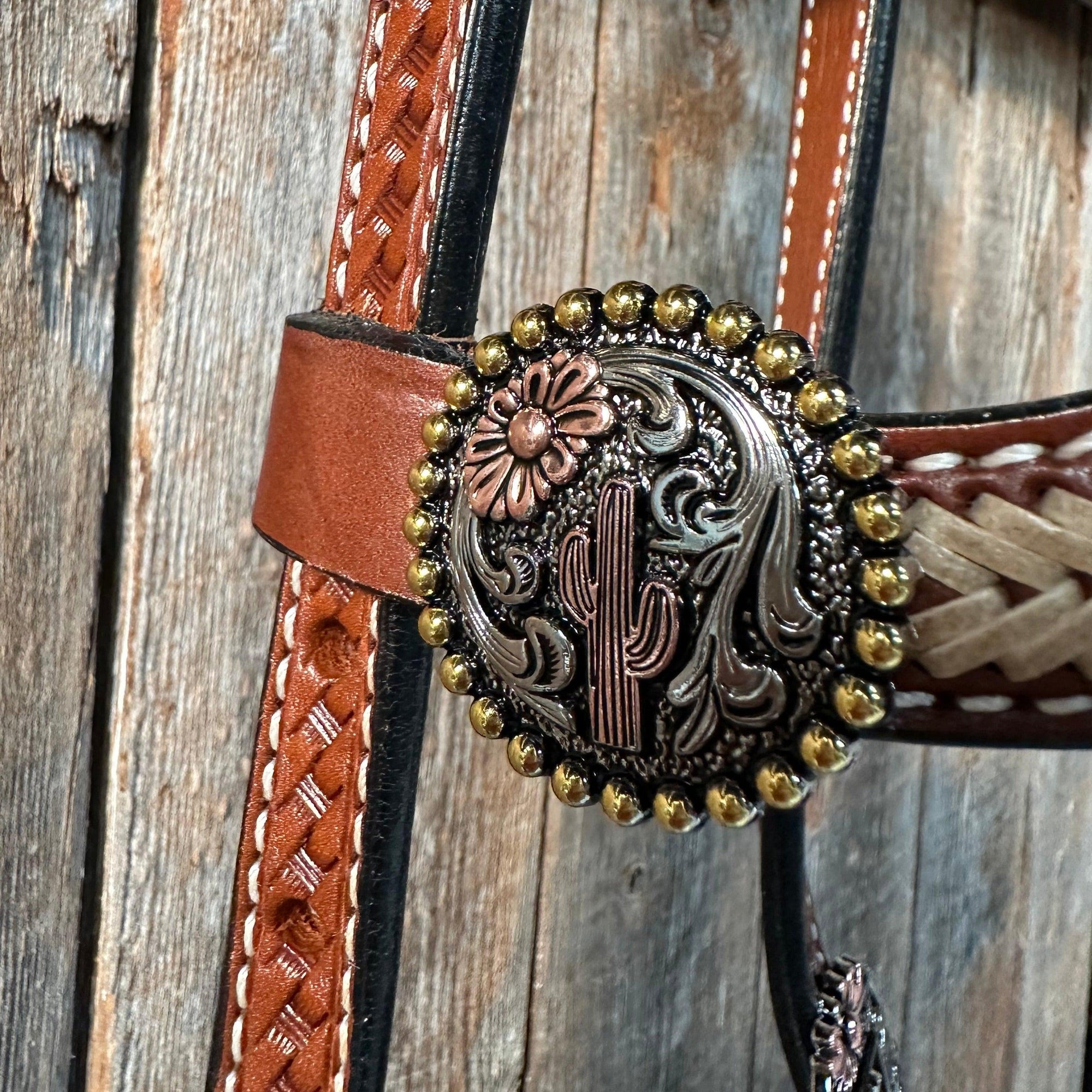 Rawhide Cactus and Flower One Ear Headstall/Bridle 