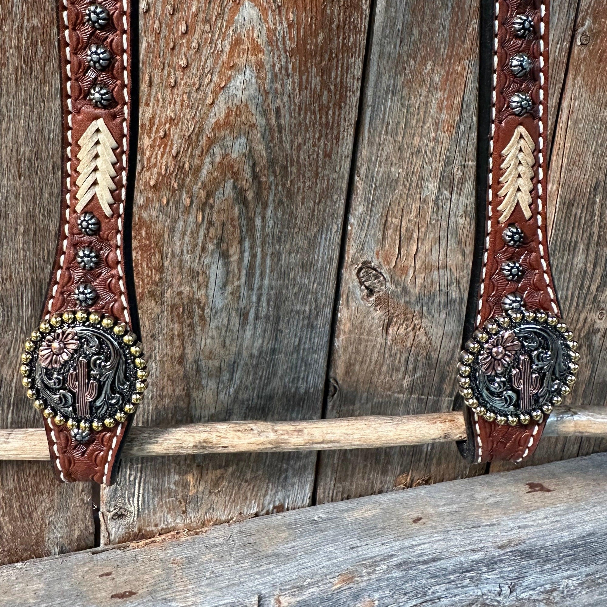 Rawhide Cactus and Flower One Ear Headstall/Bridle 