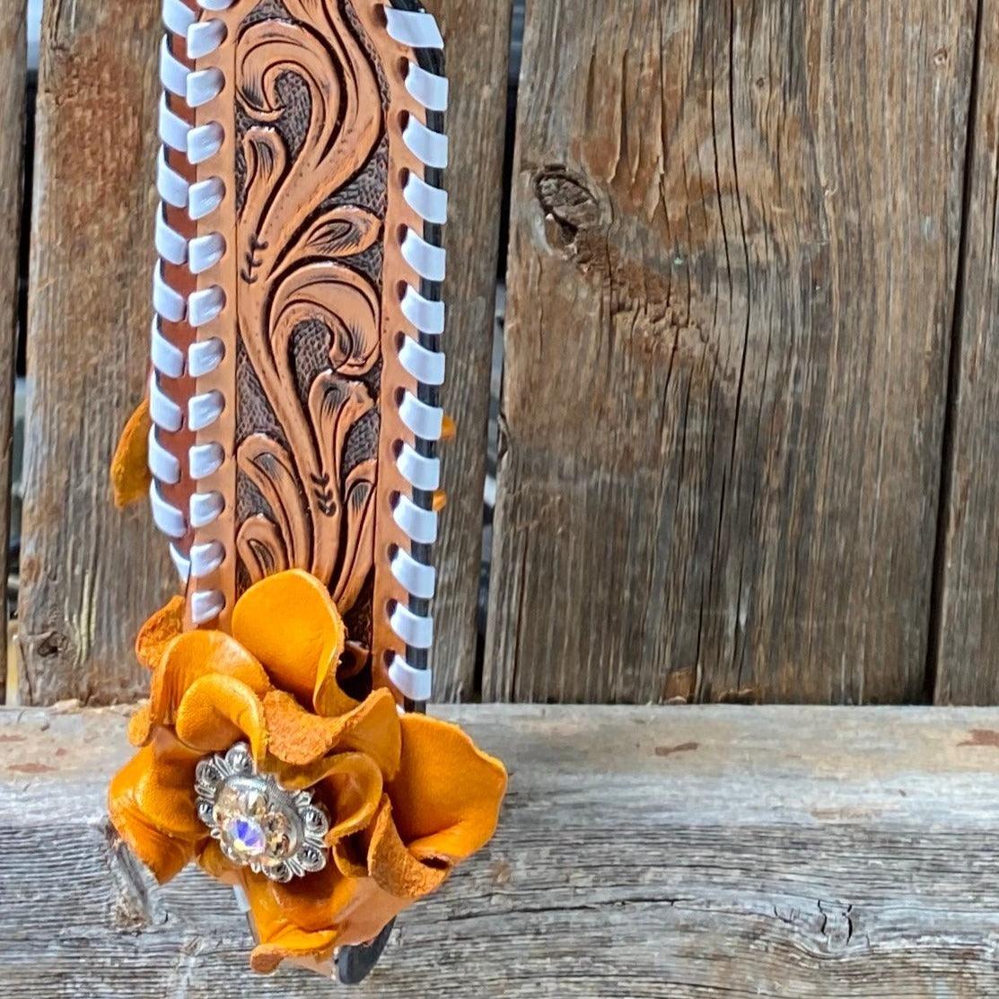 Whip Stitch One Ear Headstall / Bridle - Yellow Roses &amp; European Conchos 