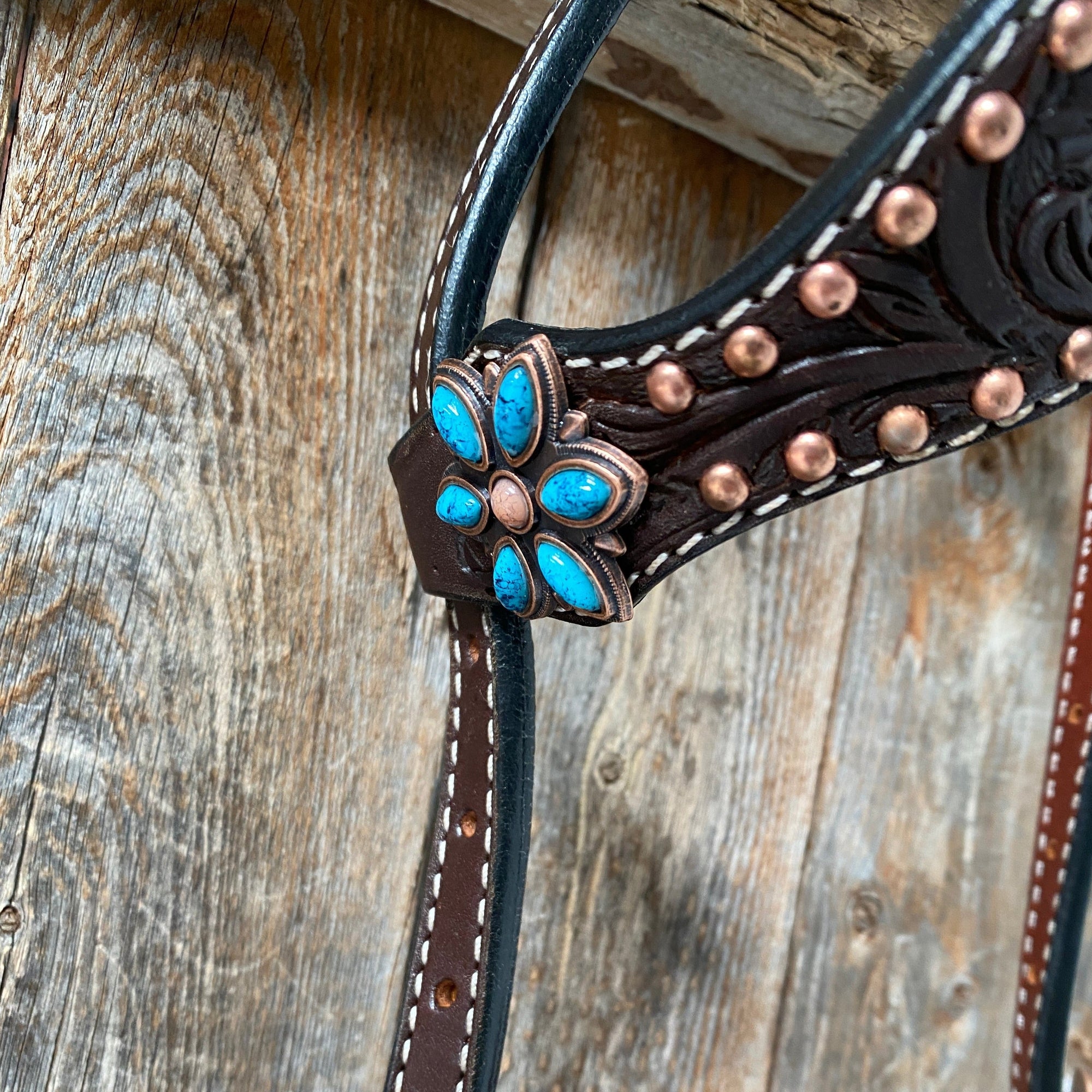 Dark Oil Turquoise Floral One Ear / Browband &amp; Breastcollar Tack Set 