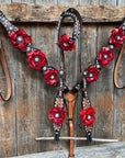 Classic Red Rose and Clear Browband/One Ear Tack Set 