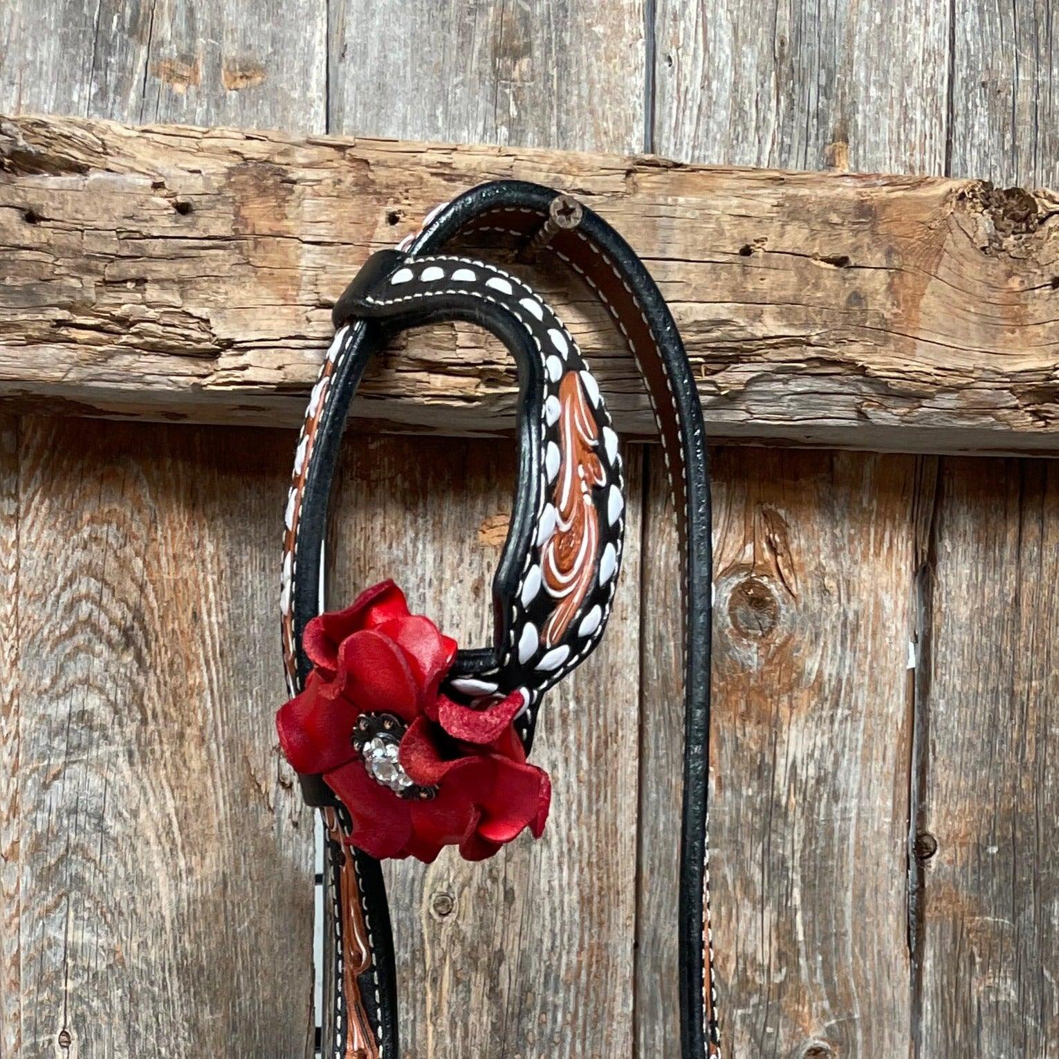 Classic Red Rose and Clear Browband/One Ear Tack Set 