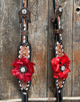 Classic Red Rose and Clear Browband/One Ear Tack Set 