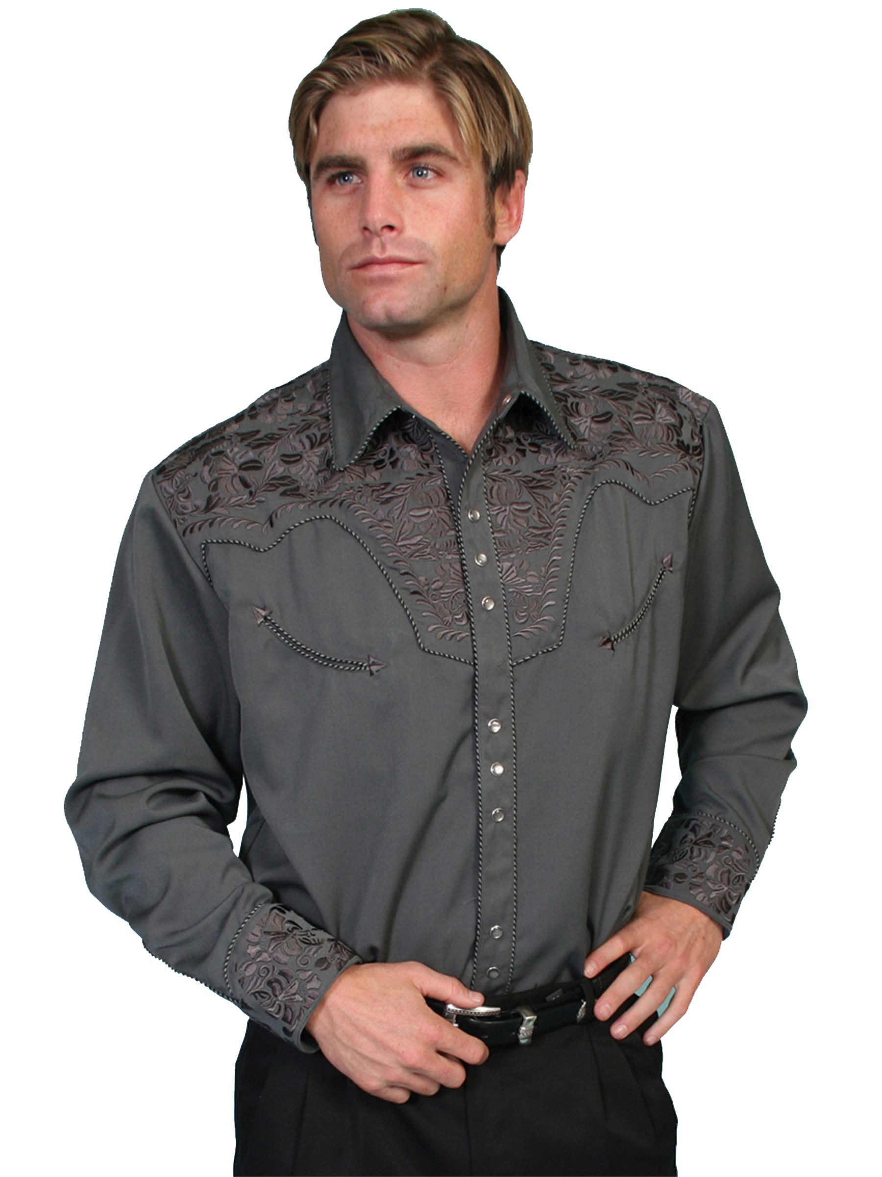 Floral Tooled Embroidery Shirt - P-634