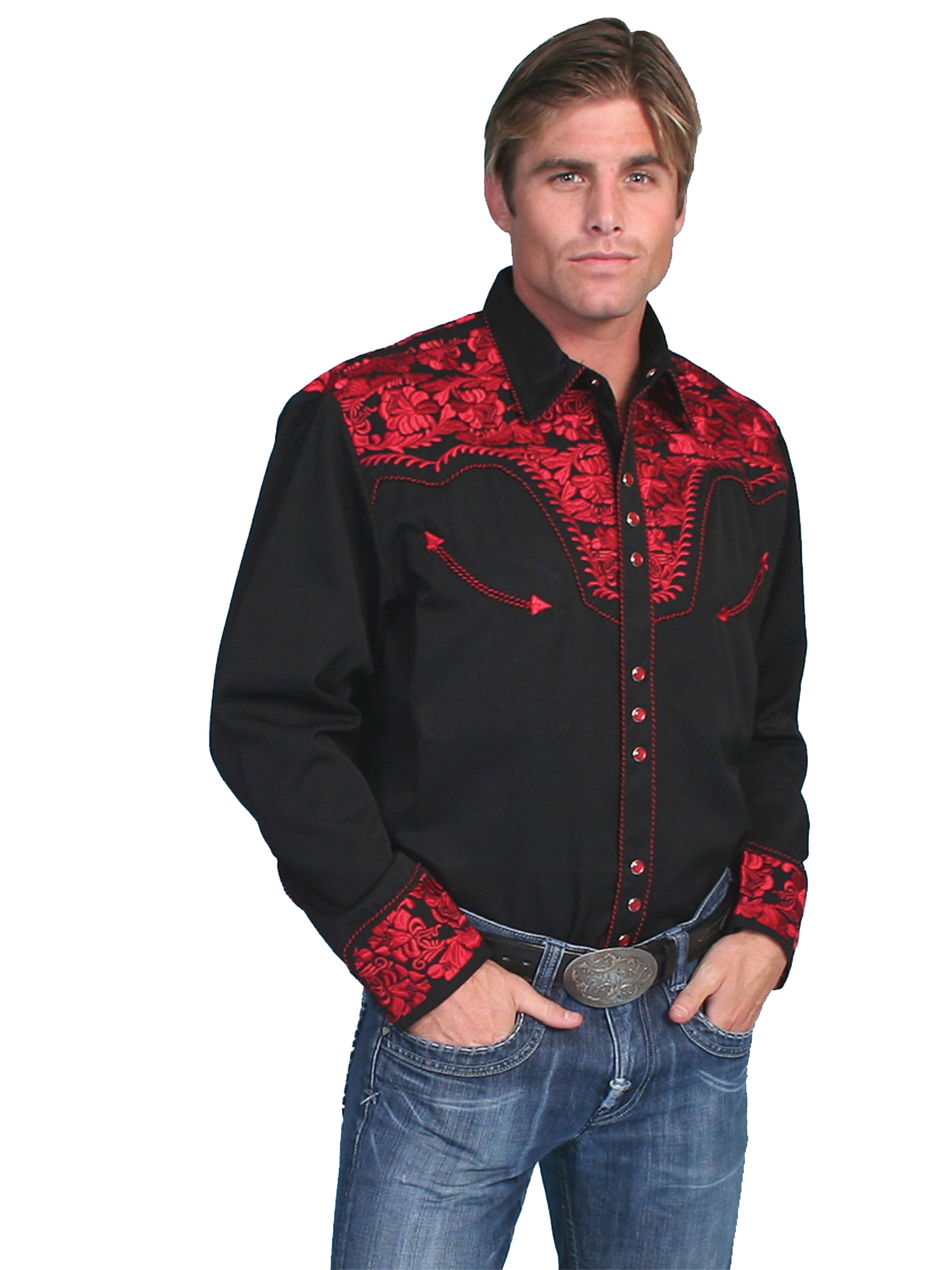 Floral Tooled Embroidery Shirt - P-634