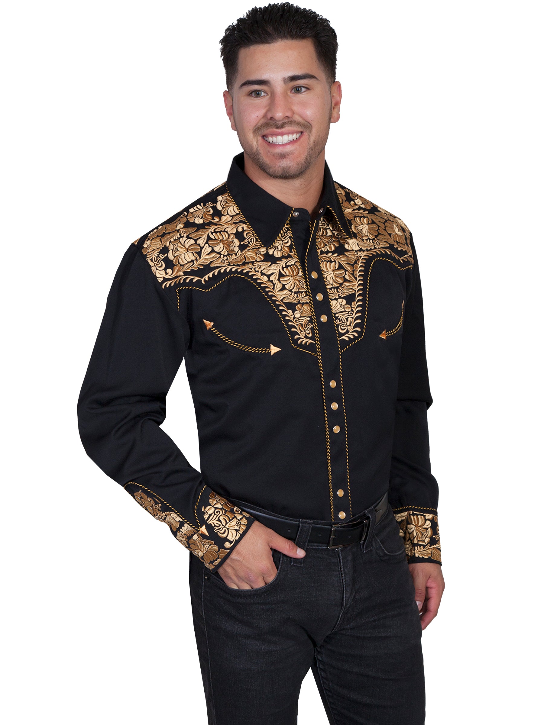 Floral Tooled Embroidery Shirt - P-634