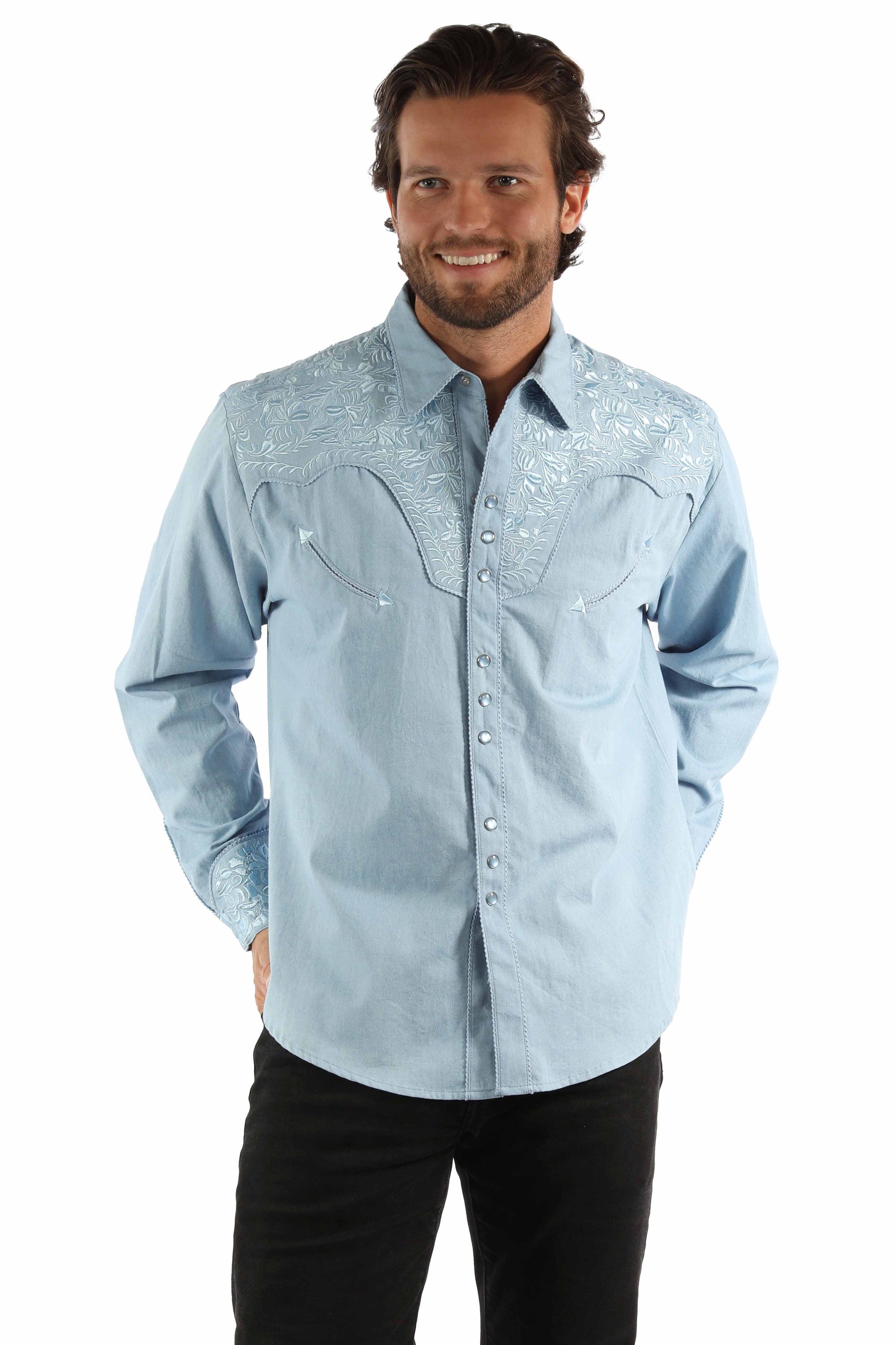 Floral Tooled Embroidery Shirt - P-634