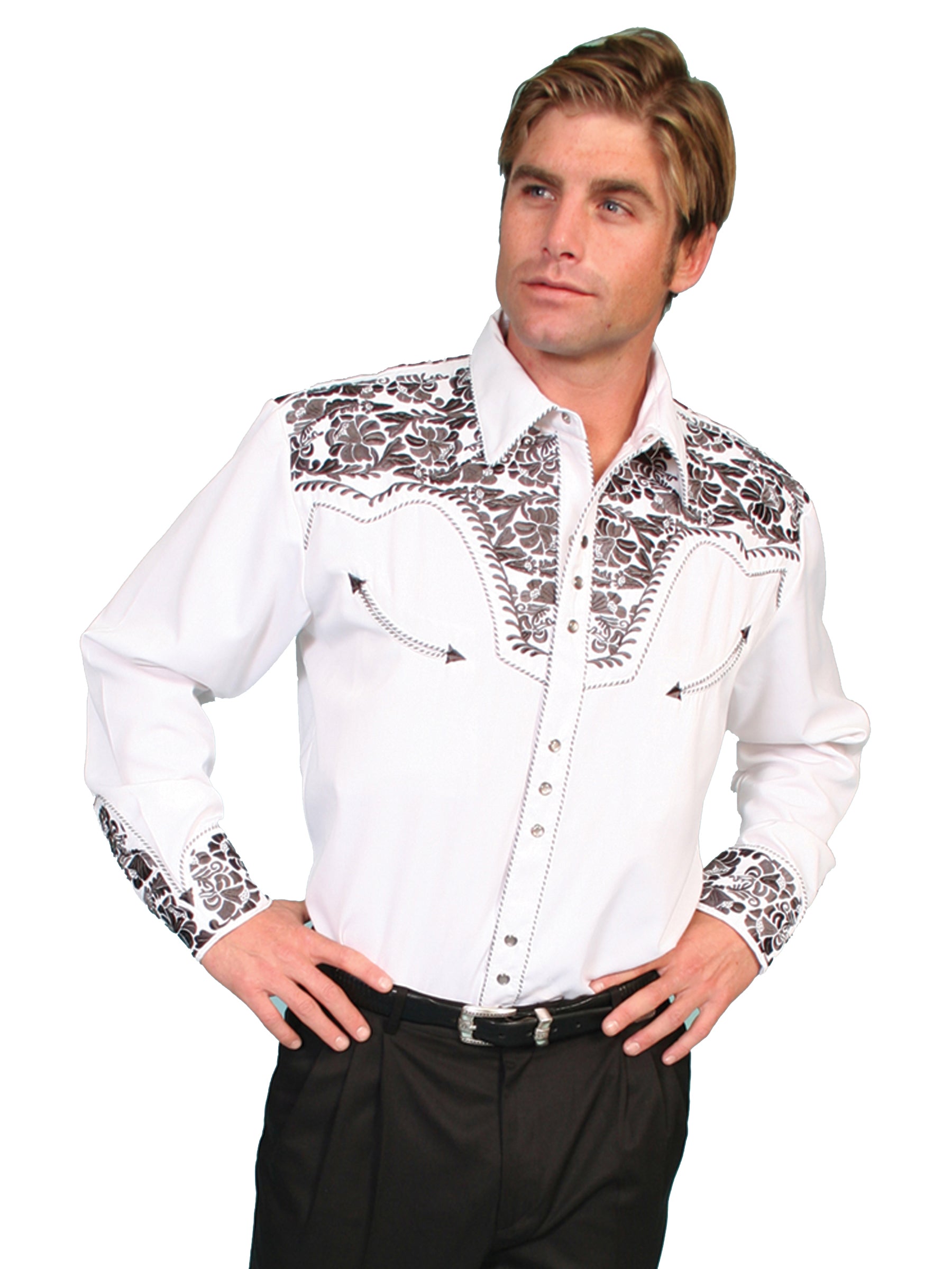 Floral Tooled Embroidery Shirt - P-634