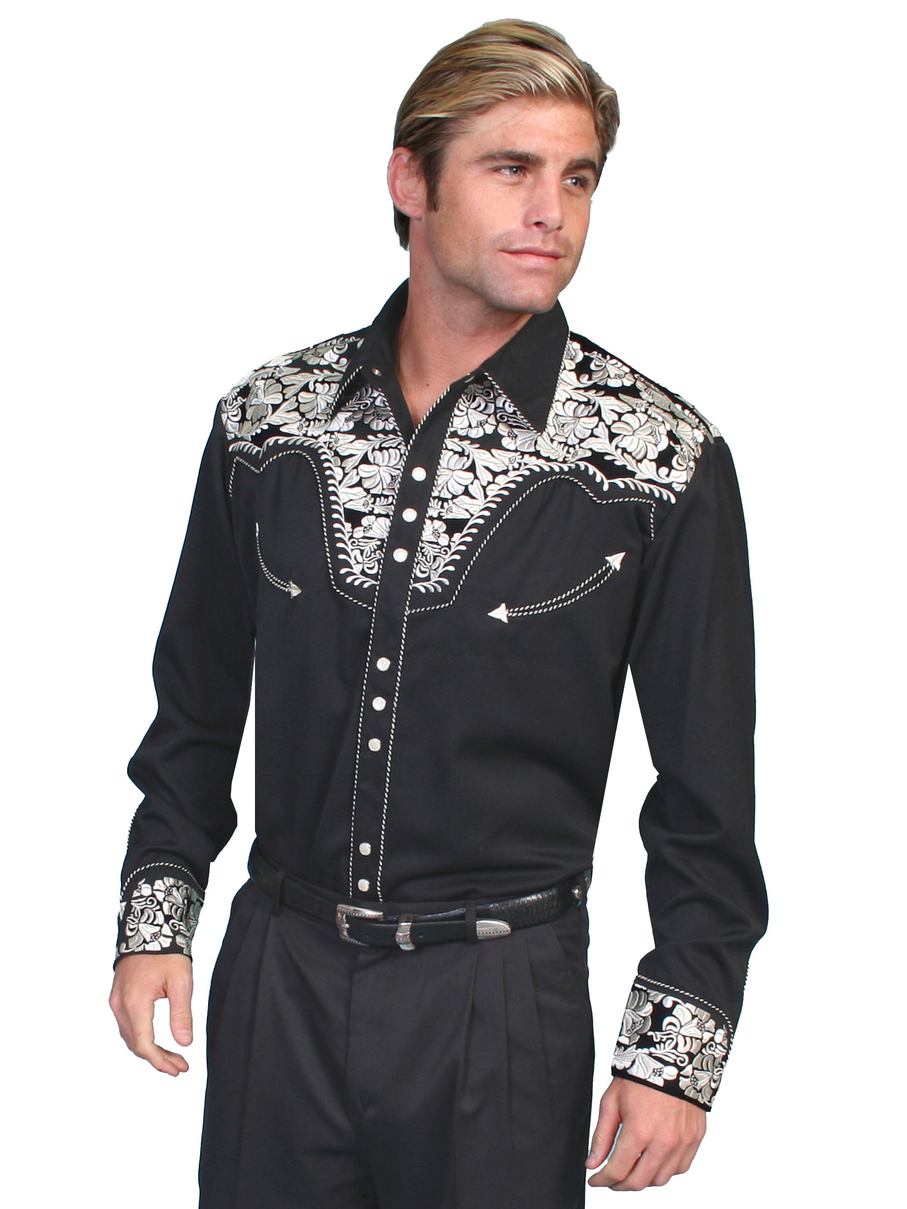 Floral Tooled Embroidery Shirt - P-634