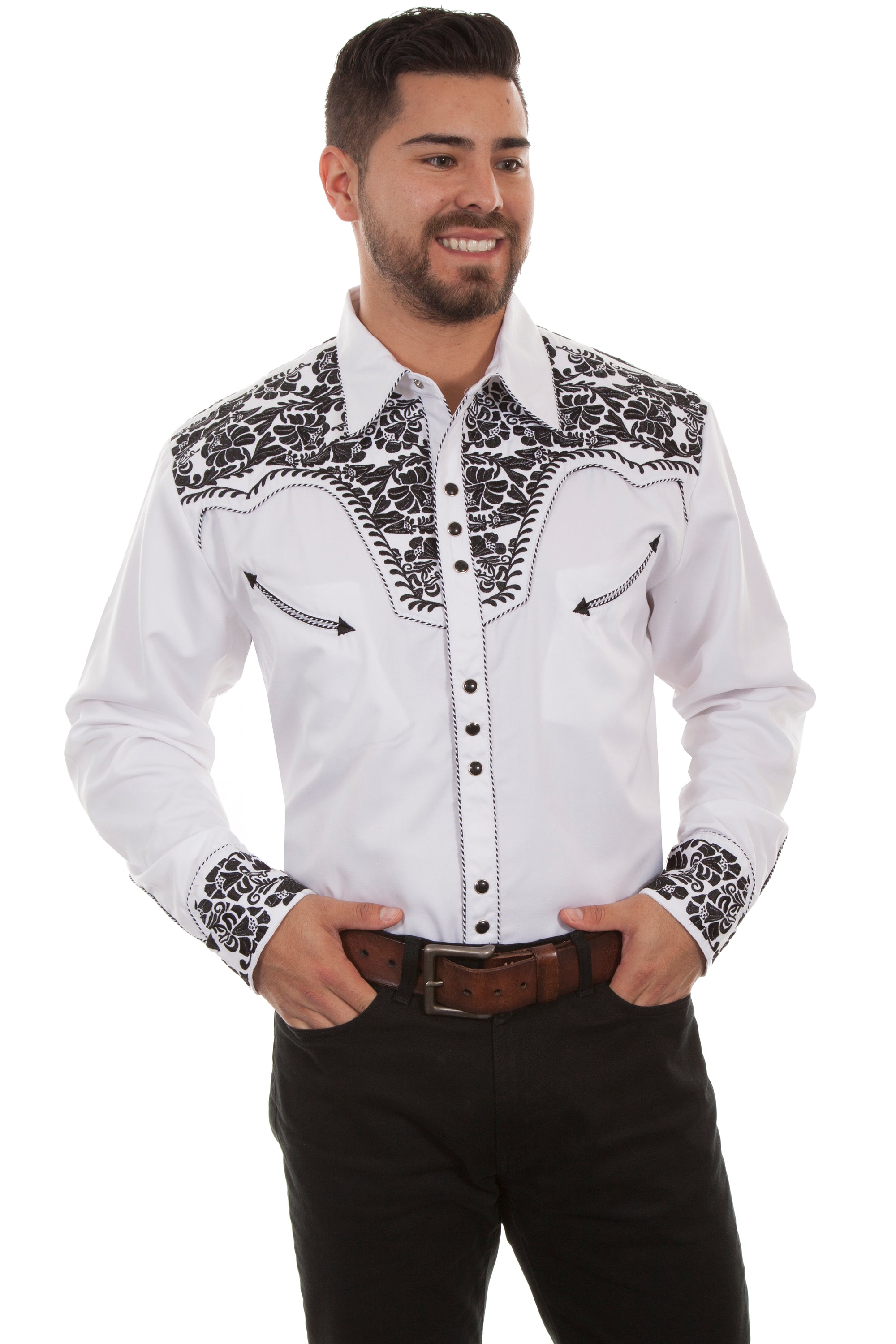 Floral Tooled Embroidery Shirt - P-634