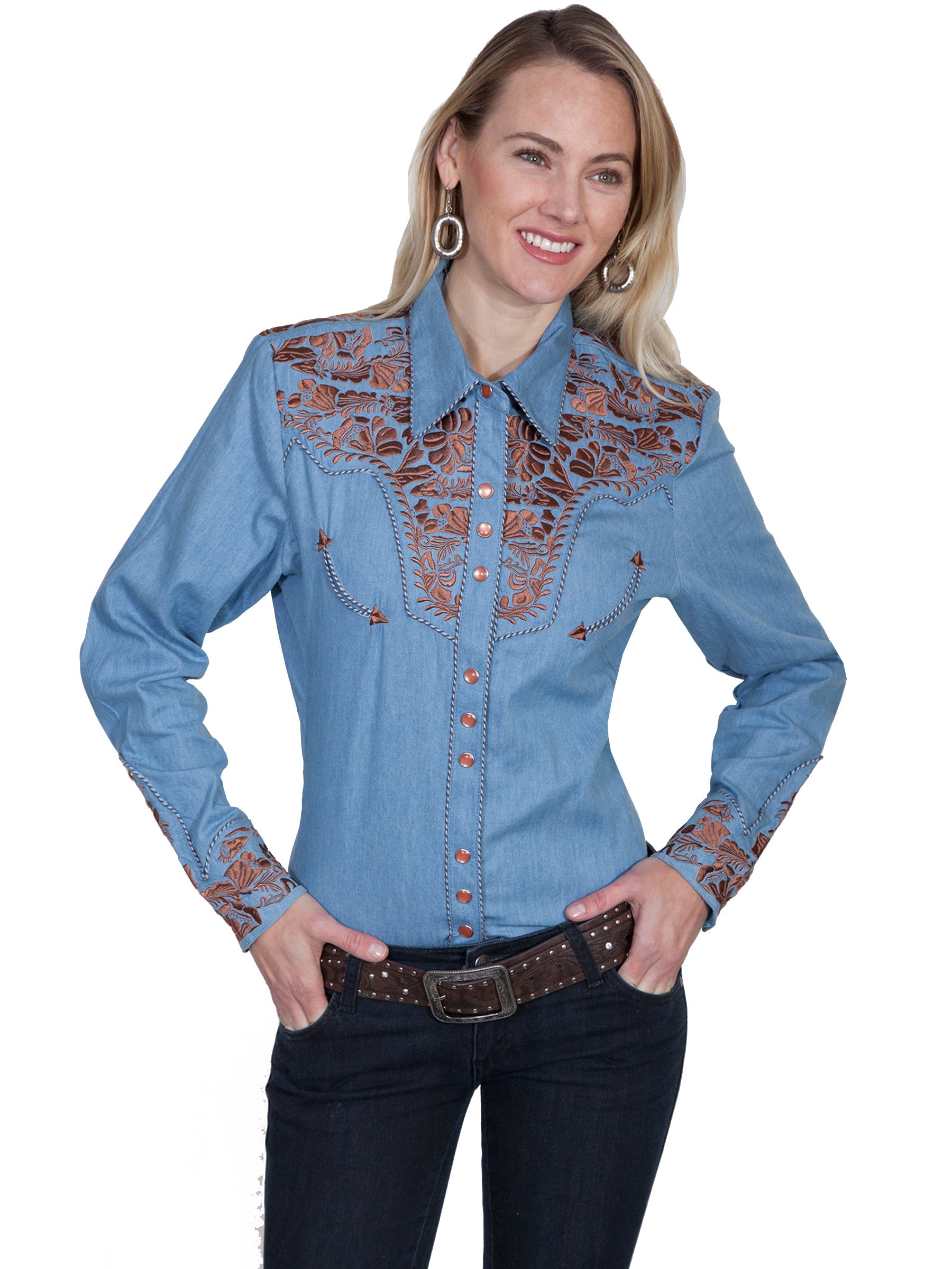Floral Tooled Emb. Blouse - PL-654