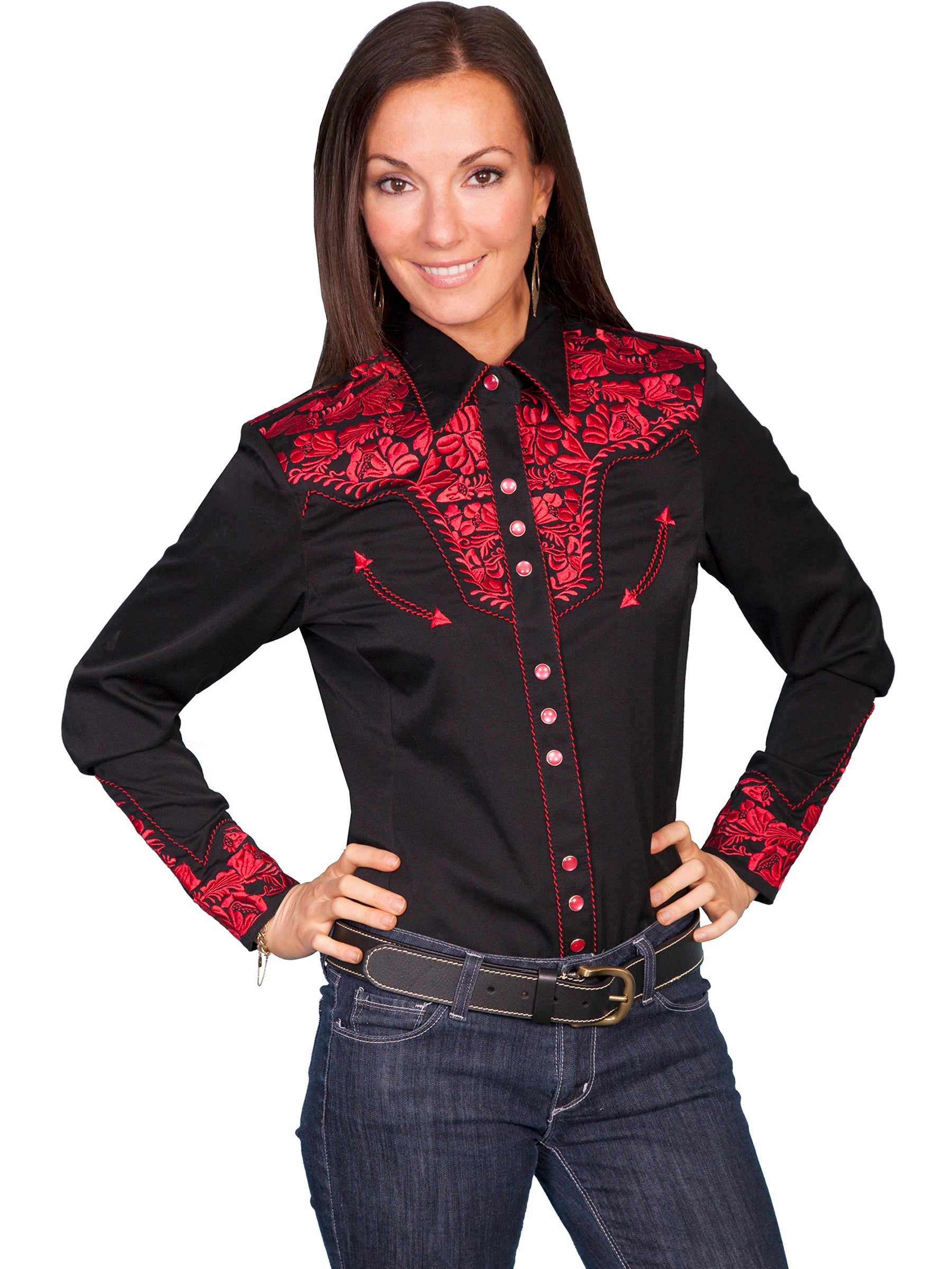 Floral Tooled Emb. Blouse - PL-654