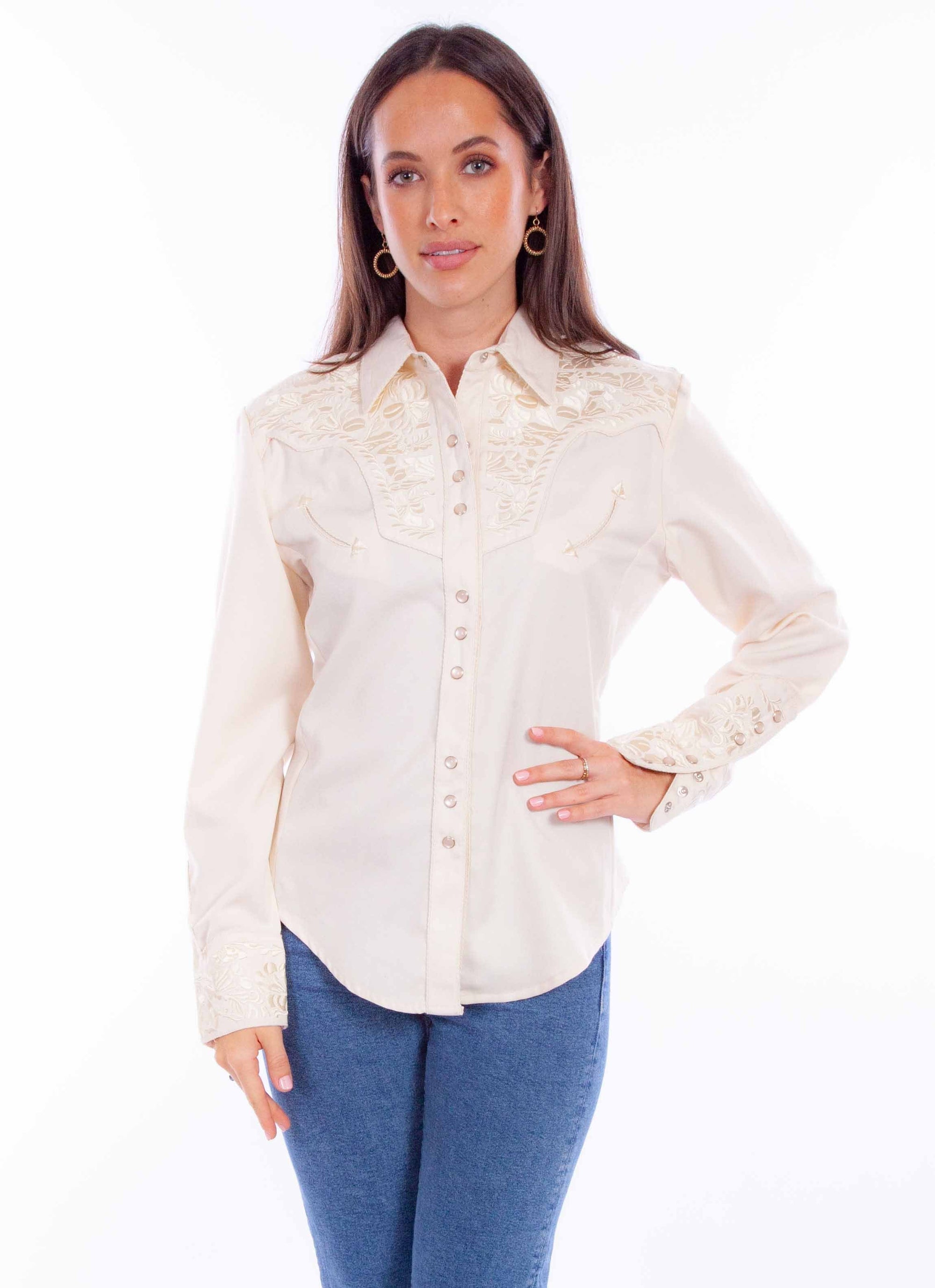 Floral Tooled Emb. Blouse - PL-654